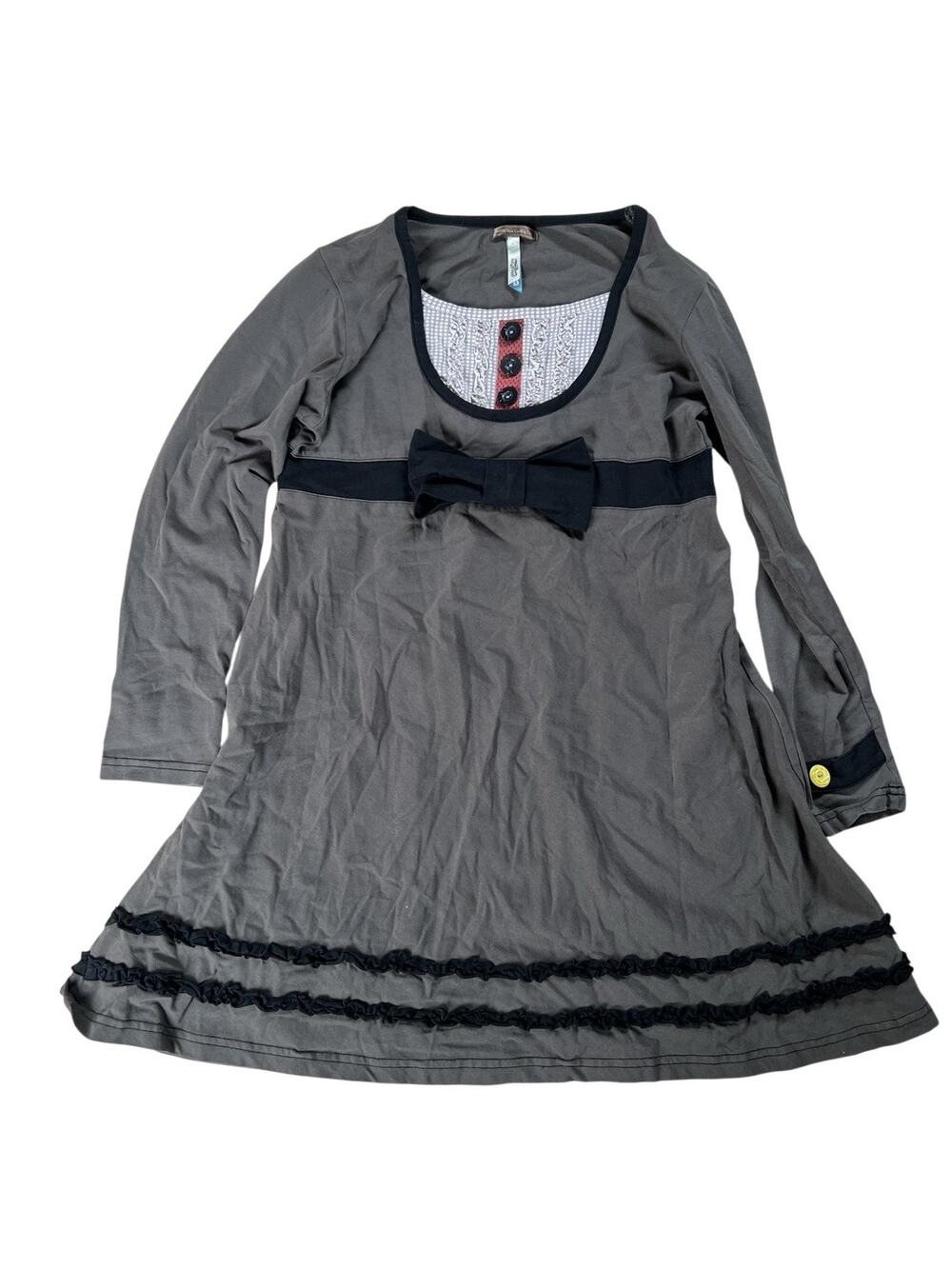 Matilda Jane Dress Juniors 12 Gray Trapeze & Swing Scoop Neck Bow Belted